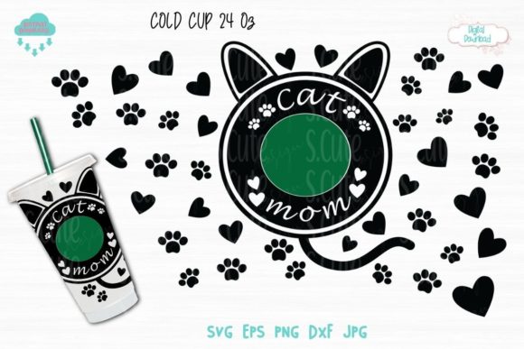 Cat Mom Cup Graphics: Full Wrap 24 Oz Illustrations