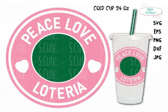 Cold Cup 24 Oz, Peace Love Loteria SVG Graphics