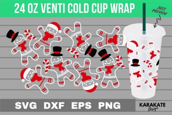 Ginger Bread 24 Oz Venti Cup Wrap SVG: Graphics for Crafts & Seasonal Branding