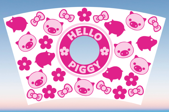 Hello Piggy Funny Cup Wrap: Graphics & Print Templates