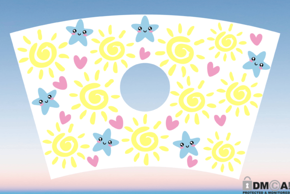 Kawaii Sun Star Cup Wrap Graphics for Print Templates
