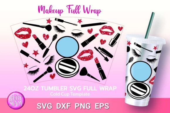 Makeup SVG Wrap & Hearts Graphics for Tumbler Wraps