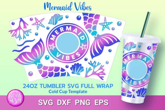 Mermaid Tail, Seaweed, 24oz Cup Wrap: Tumbler Graphics