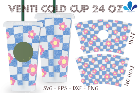 Retro Checker Flower Venti Cup Wrap SVG: Graphics for Crafts-Driven Branding