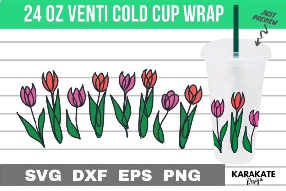 Tulips Line Venti Cup Wrap SVG: Graphics for Crafts & Content
